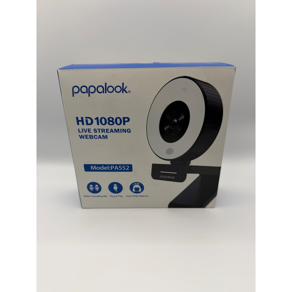 Papalook PA552 HD 1080P Live Streaming Webcam with Ring Light Dual Mic Black